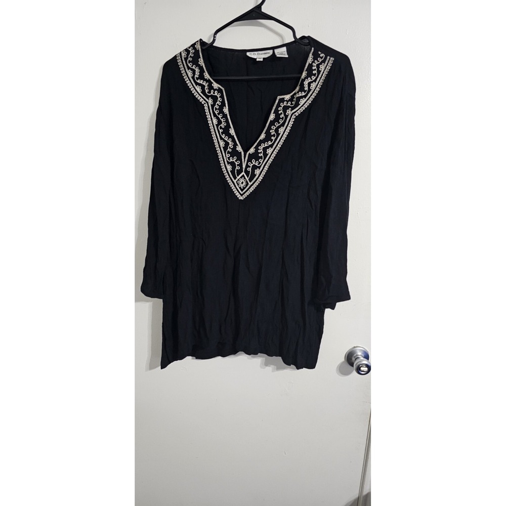 CD Daniels Womens Tunic Top Black Gold 2X ‎ Pullover Rayon Casual Minimalist